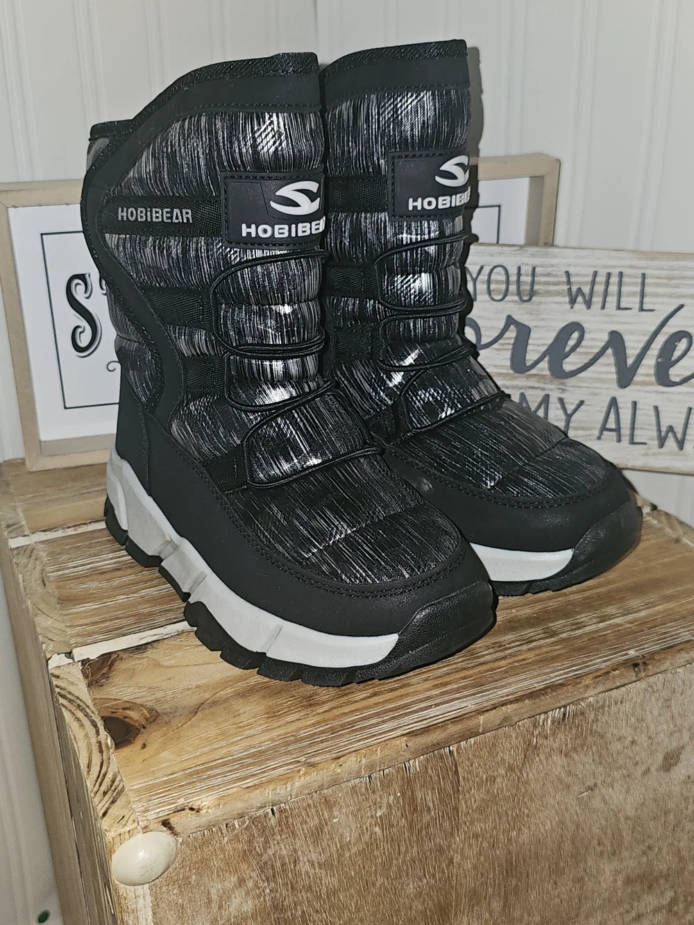 HOBIBEAR Kids Black Winter Waterproof  Boots